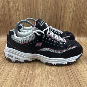 Skechers Womens D Lites 11617EW Black Pink Silver Casual Shoes Sneakers Size 9.5